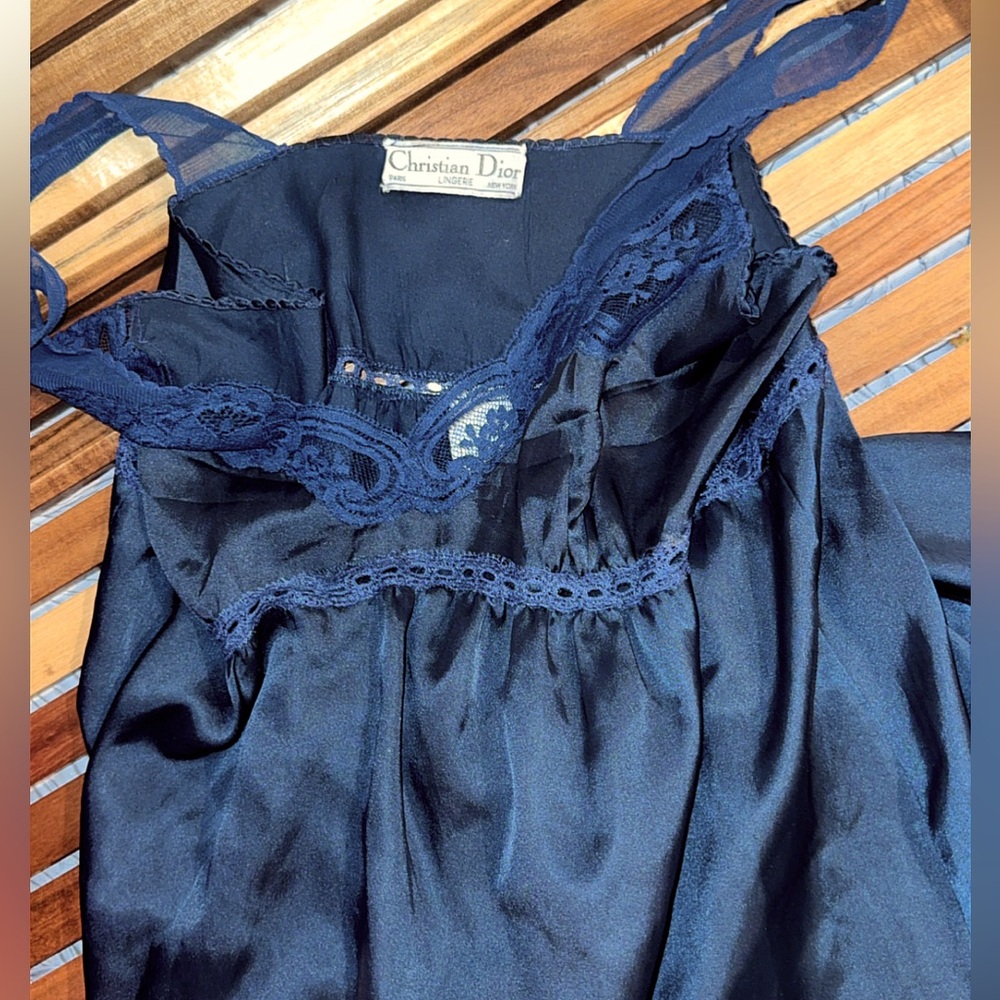 Christian Dior Lingerie 70’s 80's Sapphire Navy Lace Night Gown Slip Dress small - Picture 5 of 11